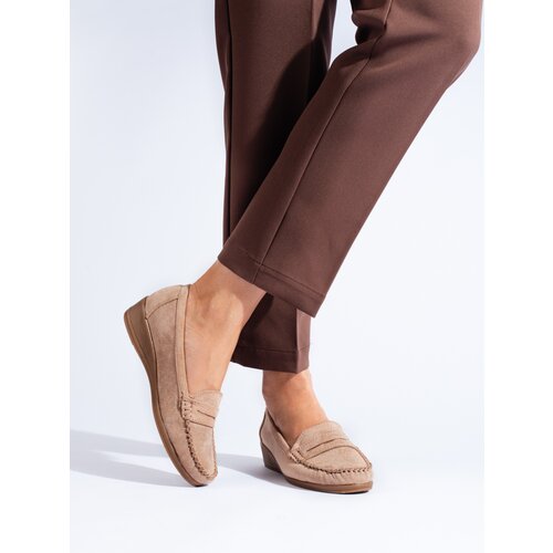 SHELOVET Suede beige loafers on a low wedge Slike