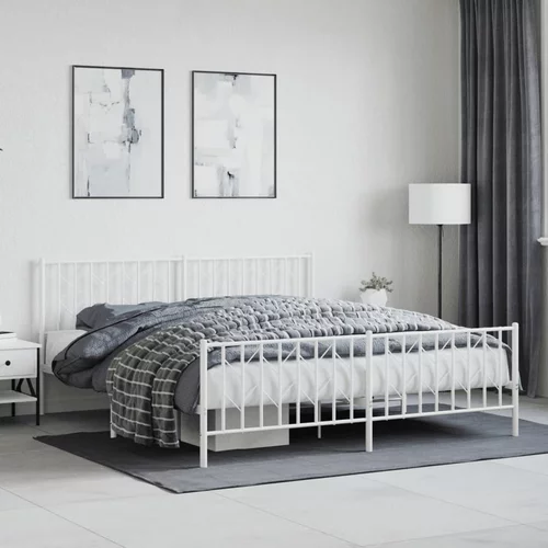 vidaXL Kovinski posteljni okvir z vzglavjem in vznožjem bel 180x200 cm