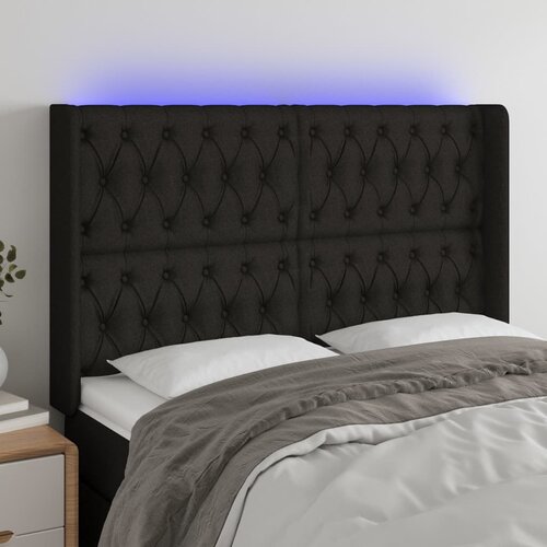 The Living Store LED posteljno vzglavje črno 163x16x118/128 cm blago - LED Vzglavje, (21659380) Slike