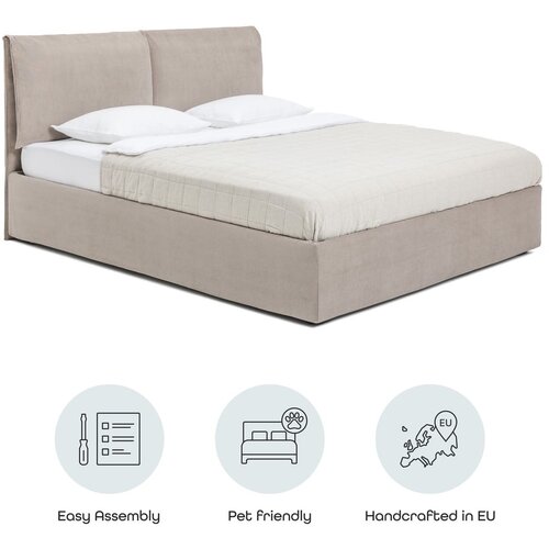 Bonami Selection Sivorjava oblazinjena zakonska postelja s prostorom za shranjevanje z letvenim dnom 180x200 cm Thessa Pillow &amp;ndash; Slike