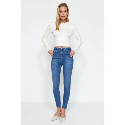 Trendyol Dark Blue One-Size High Waist Skinny Jeans Cene