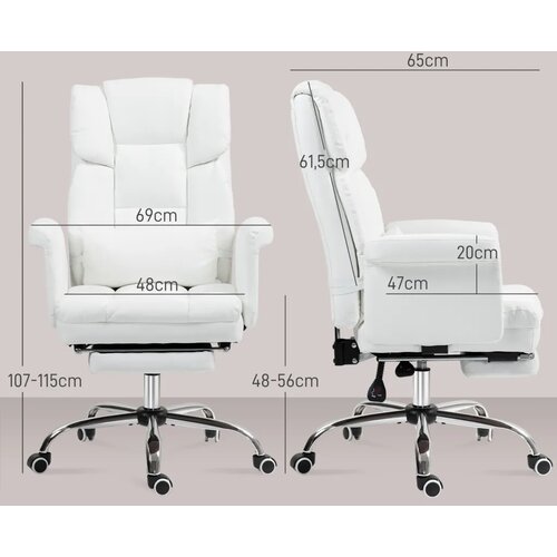  Ergonomska uredska stolica podesiva visina 48-56 cm naslon za leđa oslonac za noge bijela Slike