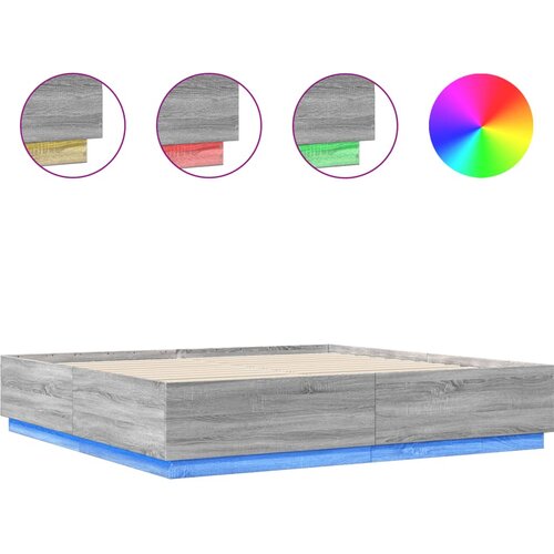 Maison Chic Posteljni okvir - Dvoposteljna postelja - Zakonska postelja z LED lučkami siva sonoma 180x200 cm inž. les, (21696627) Slike