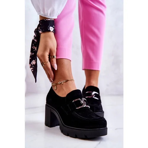 LEMAR Elegant shoes on a pillar with a dark decoration Black Harmell