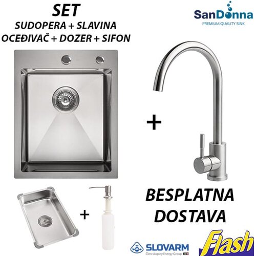  Hrom INOX Sudopera sa slavinom (SET) - SanDonna - HD4050R Slike