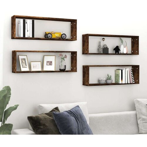  Stenske kockaste police 4 kosi dim. hrast 80x15x26,5cm inž. les Slike