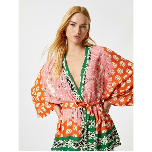 Koton Melis Ağazat X Cotton - Ethnic Patterned Belted Kimono Slike