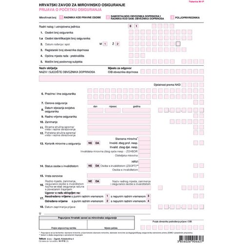  OBRAZAC M-1P/E PRIJAVA O POČETKU OSIGURANJA PK10 FOKUS Cene