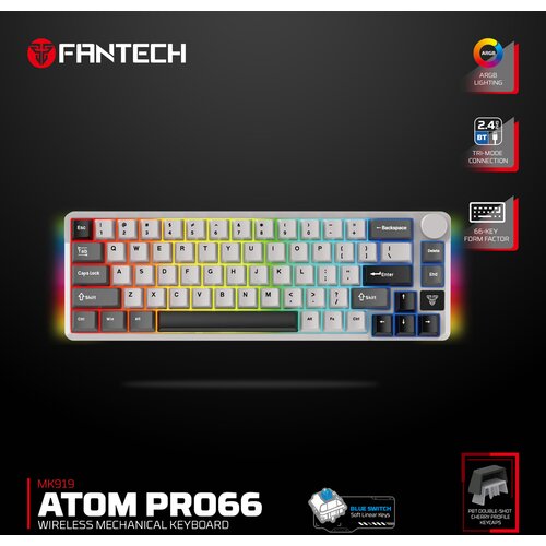 Fantech Tastatura mehanička Gaming MK919 Atom PRO66 siva (Blue switch) Cene