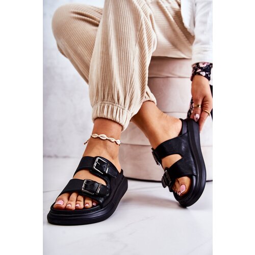 Kesi Women&amp;#039;s leather slippers with buckle La.Fi Black Nariss Slike