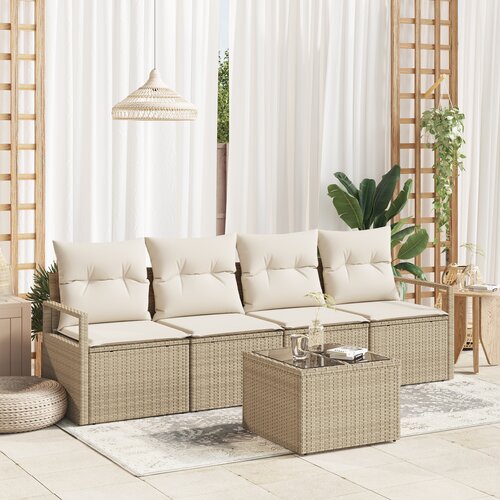 vidaXL 5-delni vrtni sofa set s blazinami bež poly ratan Cene