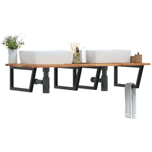  Zidna polica za Lavabo - Umivaonik od čelika i masivnog bagremovog drva - tamno smeđa i crna 140 x 60 x 2 cm 1 Trapez Cijene