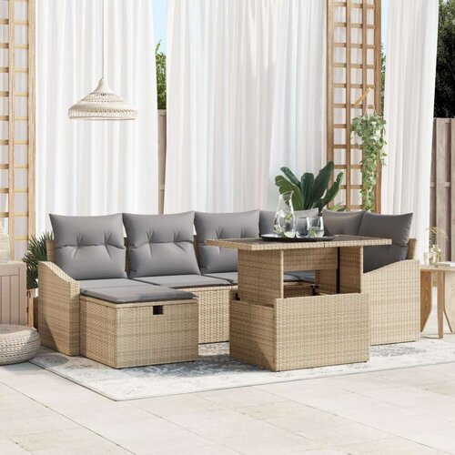  Set od 7 dijelova vrtnog sofa s jastučićima bež poli ratan Cijene