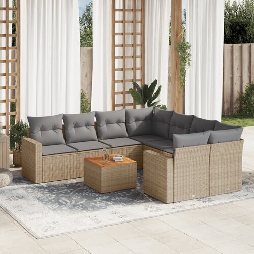  9-dijelni set vrtnih sofa s jastucima bež od poliratana 66 x 62 x 69 cm Cene