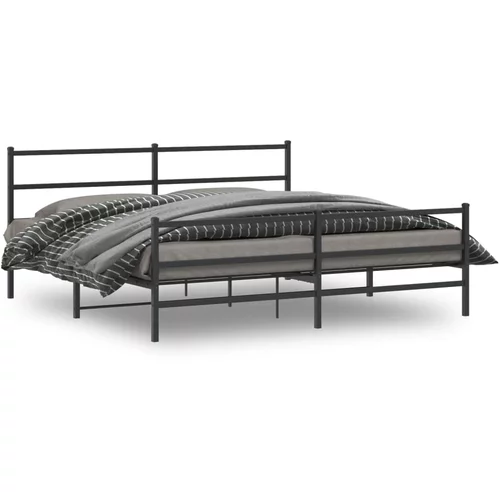 vidaXL Kovinski posteljni okvir z vzglavjem in vznožjem črn 180x200 cm