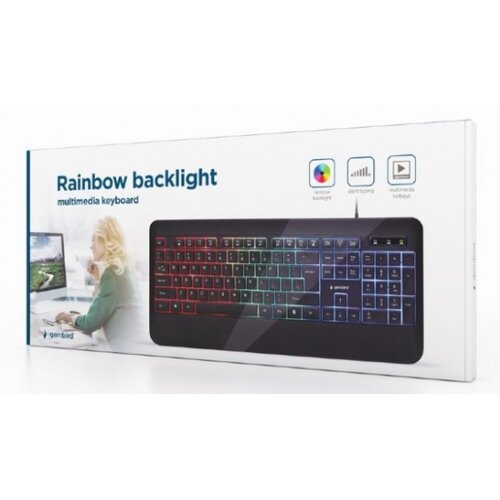 Gembird Tastatura KB-UML-03 Slim Rainbow backlight multimedia keyboard, USB, USA layout Slike