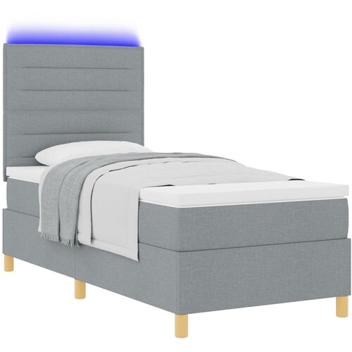 VidaXL Postelja s &amp;scaron;čitom in vzmetnico &amp;amp; LED svetlo siva 80x200 cm tkanina Slike