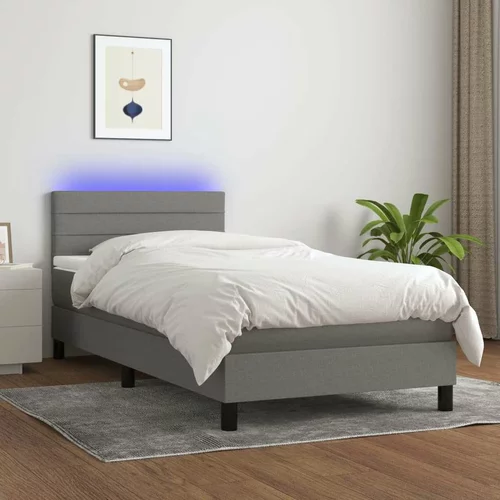  Box spring postelja z vzmetnico LED temno siva 100x200 cm blago, (20789759)