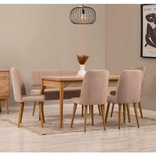 Hanah home vina - atlantic pine, stone atlantic pinestone extendable dining table & chairs set (6 pieces) Cene