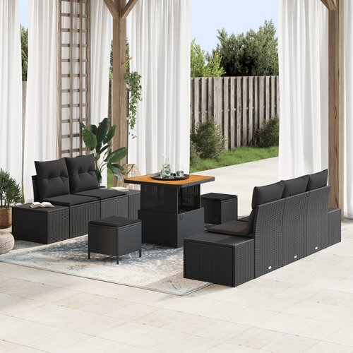 vidaXL 8-delna vrtna sofa z blazinami Črni poli ratan akacija, 2-sedežna vrtna sofa z shranjevanjem in blazinami Črni poli ratan, 3-delni vrtni jedilni set z blazinami Črni poli ratan akacija Cene