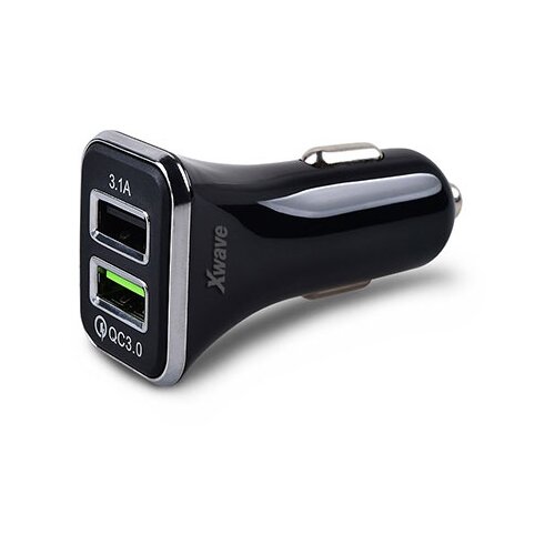 X Wave USB brzi AUTO punjač za mobilne, tablete, Dual 2 xUSB 3.1.A/2A/1.5A utičnica 5/9/12V Crna Cene