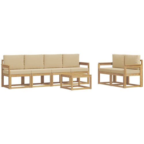 vidaXL Zunanja garnitura za sedenje z blazino 7 pcs Bela in bež, (5000281974) Cene