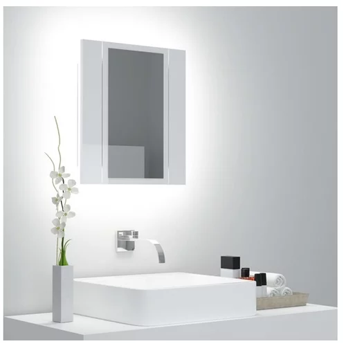  LED kopalniška omarica z ogledalom visok sijaj bela 40x12x45 cm