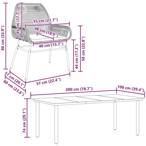  9-dijelni vrtni blagovaonski set s jastucima poliratan i staklo Smeđa 200 x 100 x 74 cm Slike