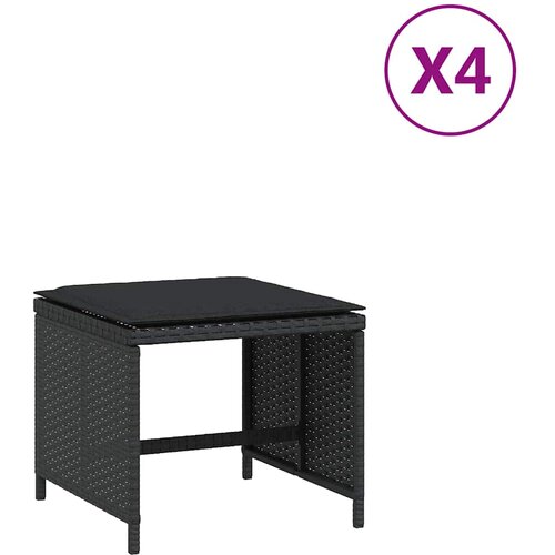  Vrtni taburei s jastucima 4 kom crni 41x41x36 cm od poliratana Slike