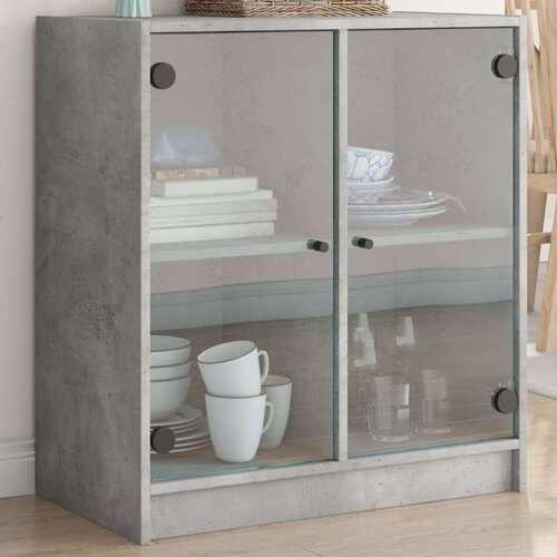 VidaXL Stranska omarica s steklenimi vrati betonsko siva 68x37x75,5 cm, (21025841) Slike