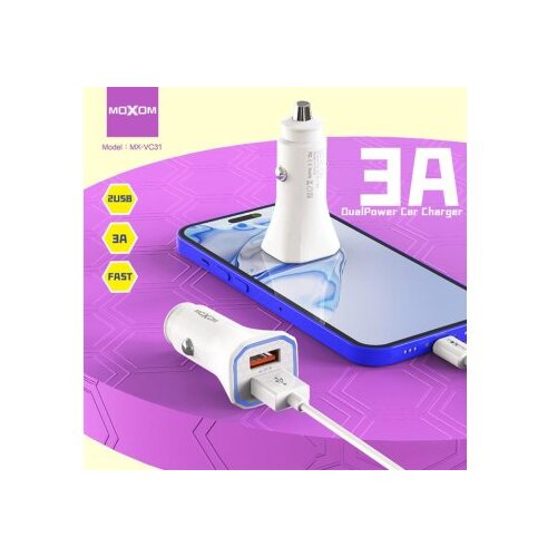 Moxom MX-VC31 3A Lightning Auto punjač beli Slike