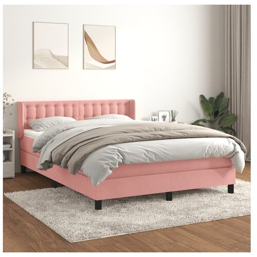 VidaXL Box spring postelja z vzmetnico roza 140x200 cm žamet Slike