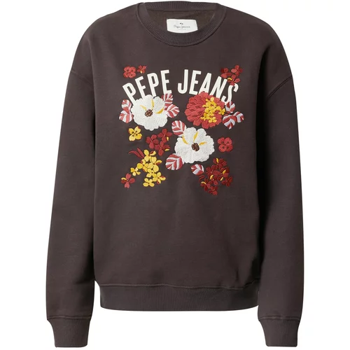 Pepe Jeans Sweater majica 'Stephanie' moka smeđa / žuta / lubenica roza / bijela