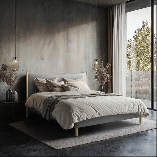 MID.YOU OBLAZINJENA POSTELJA 140 cm x 200 cm , les, tekstil, leseni material antracit Cene