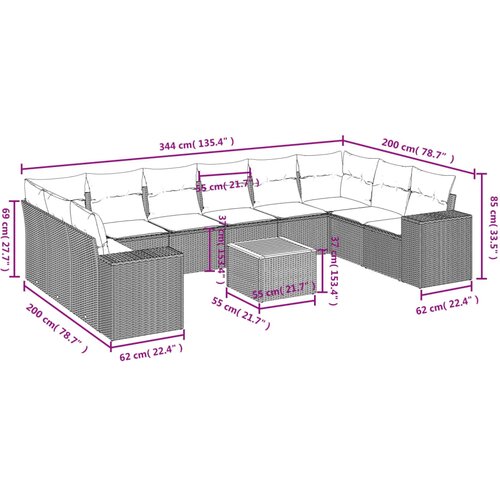  11-dijelni set vrtnih sofa od poliratana s jastucima crni Crna 83 x 62 x 69 cm Slike
