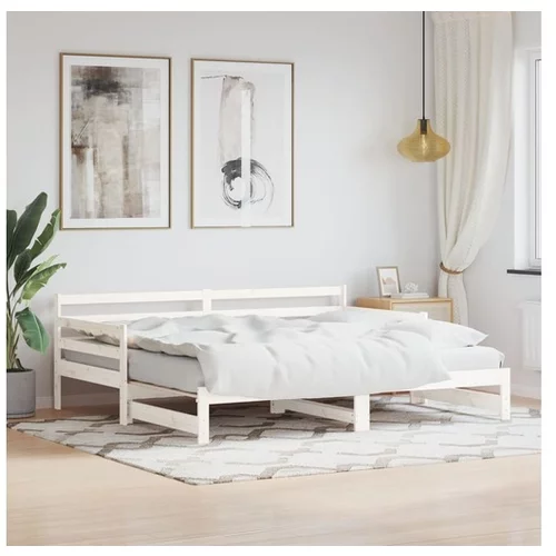 vidaXL Izvlečna dnevna postelja bela 90x200 cm trdna borovin
