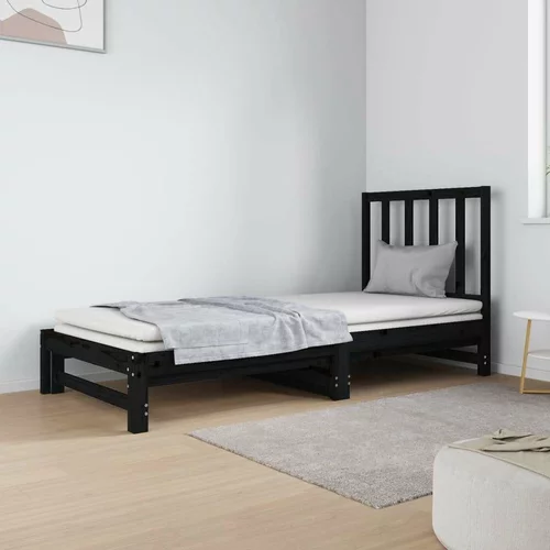  Izvlečna dnevna postelja črna 2x(90x190) cm trdna borovina, (20724523)