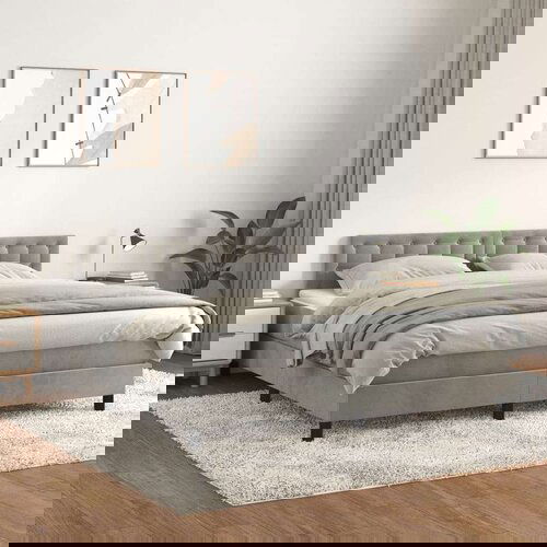  Box spring postelja z vzmetnico svetlo siva 160x200 cm žamet, (20790300) Slike