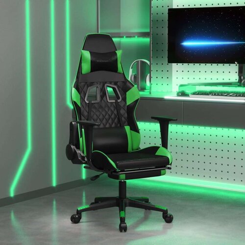  Gaming stol z oporo za noge črno in zeleno umetno usnje, (21152284) Cene