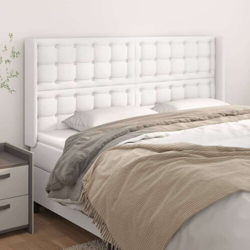 Vzglavje z u&amp;scaron;esi belo 163x16x118/128 cm umetno usnje, (20932762) Slike