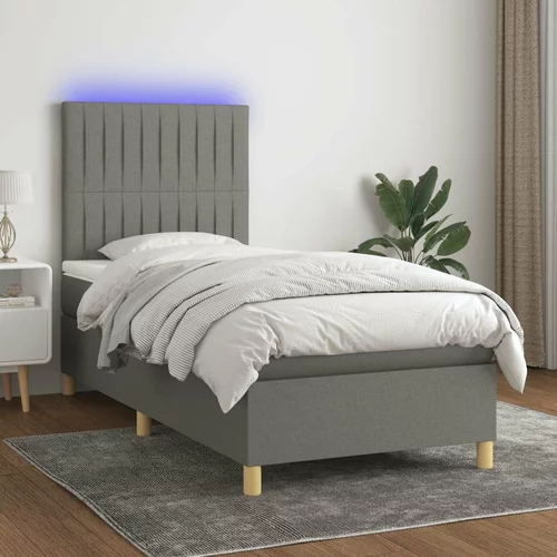  Box spring postelja z vzmetnico LED temno siva 90x190 cm blago, (20789255)