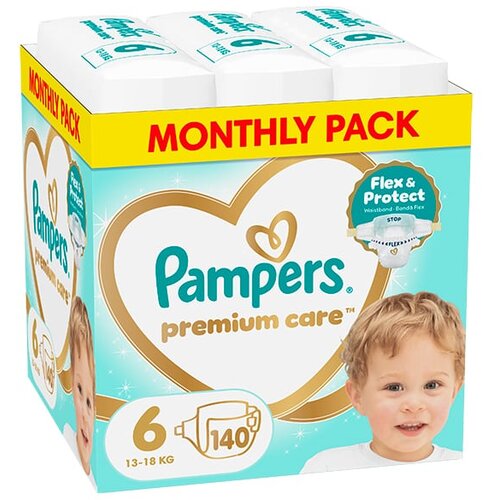 Pampers Pelene Premium Care 6, Monthly, 13-18 kg, 140/1 Slike