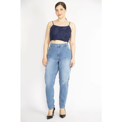 Şans Women's Plus Size Blue High Waist 5 Pockets Lycra Jeans Pants