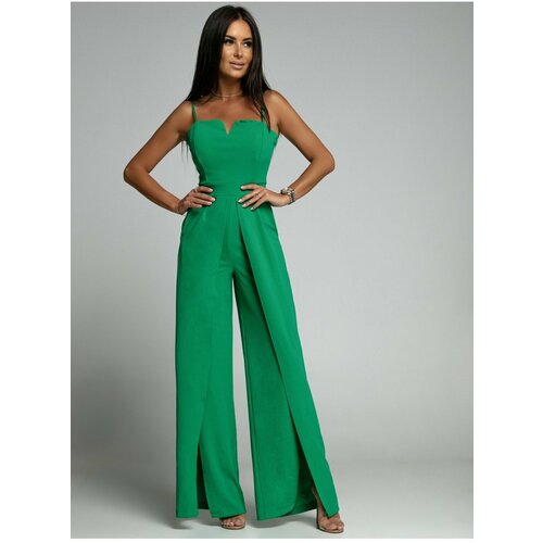 Fasardi Elegant green jumpsuit with straps and slits Slike