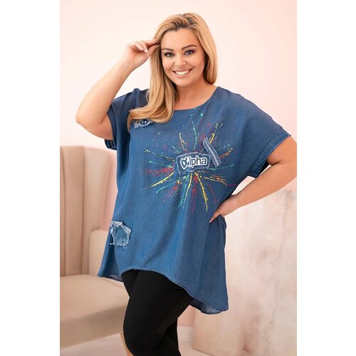 Kesi Włoski Plus Size women&amp;#039;s blouse with patches denim Slike