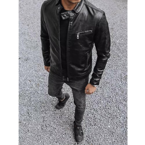 DStreet Black men's leather jacket TX4076 Slike