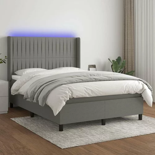  Box spring postelja z vzmetnico LED temno siva 140x190 cm blago, (21118408)