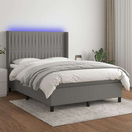  Krevet box spring s madracem LED tamnosivi 140x190 cm tkanina Slike