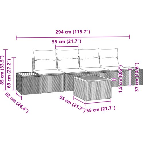 VidaXL 5-dijelni Vrtni Sofa Set s Jastucima Sivi Poli Ratan Akacija Slike