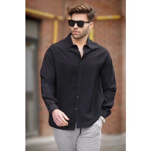 Madmext Men's Black Long Sleeve Oversize Shirt 6733 Cene